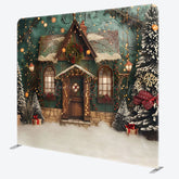 Lofaris Retro Green House Christmas Tension Fabric Backdrop